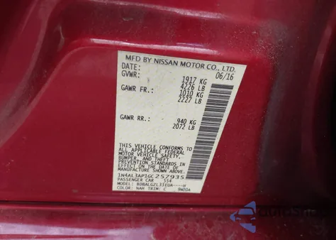 2016 Nissan Altima 2.5 S z USA, uszkodzony, nr VIN 1N4AL3AP1GC257935